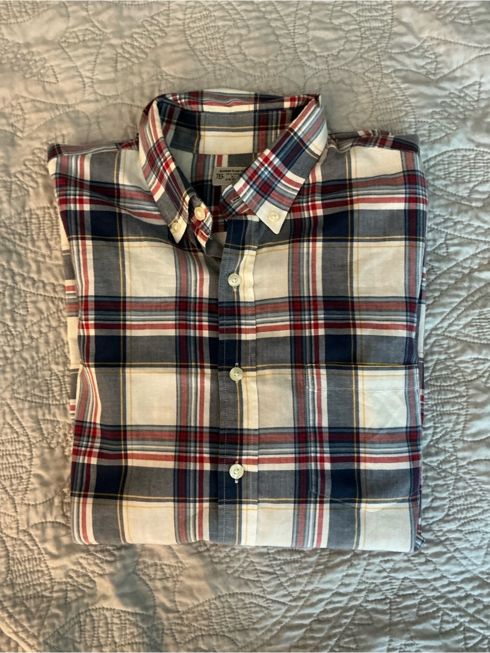 J. Crew White Plaid Button-Down Shirt with Red & Navy Stripes
